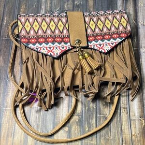 Brown Boho Mini Purse Zig Zag Cross Body Bag 7.25x5 Women Accessories